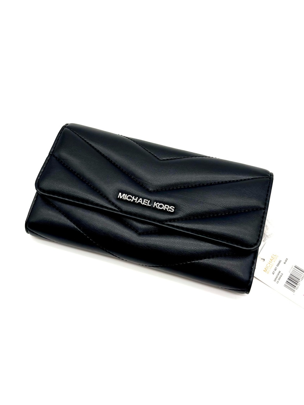 Michael Kors Large Quilted Trifold Wallet Black/Silver